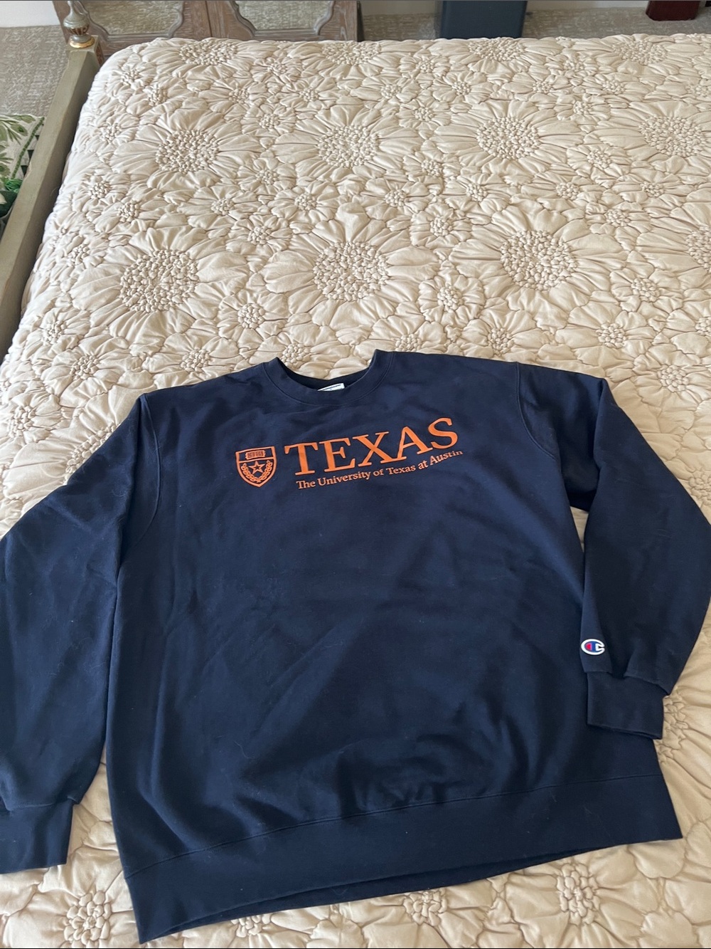 Champion Univeristy of Texas Navy Crewneck Sweatshirt with Orange Texas Logo
